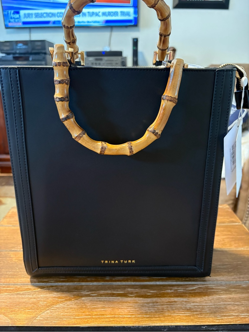Trina Turk Black Tote with Bamboo Handles